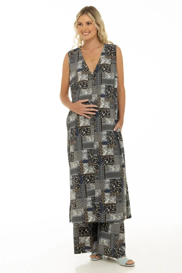 Plážový těhotenský kaftan s geometrickým vzorem