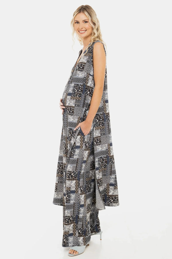 Plážový těhotenský kaftan s geometrickým vzorem