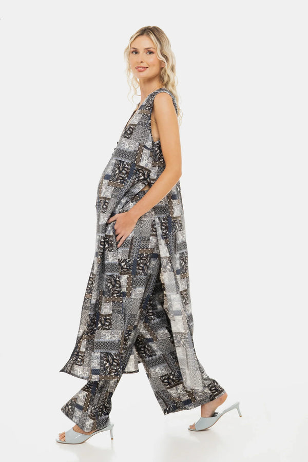 Plážový těhotenský kaftan s geometrickým vzorem