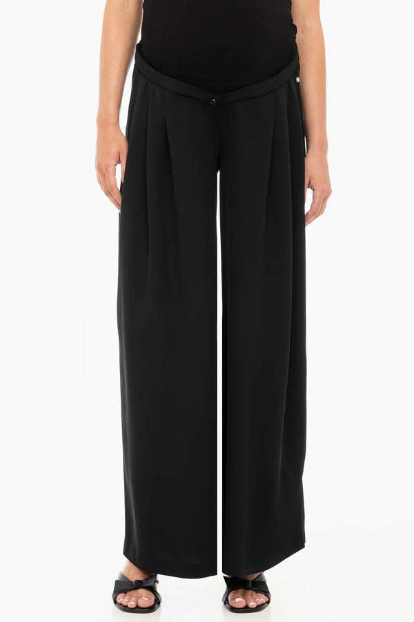 Elegantní černé těhotenské kalhoty se sklady