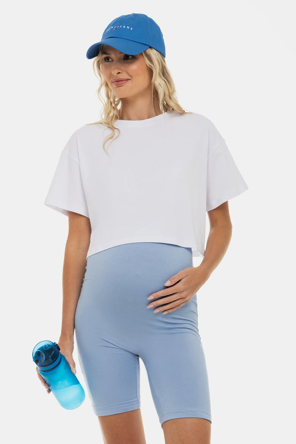 Měkké dvojité těhotenské legíny - světle modrá