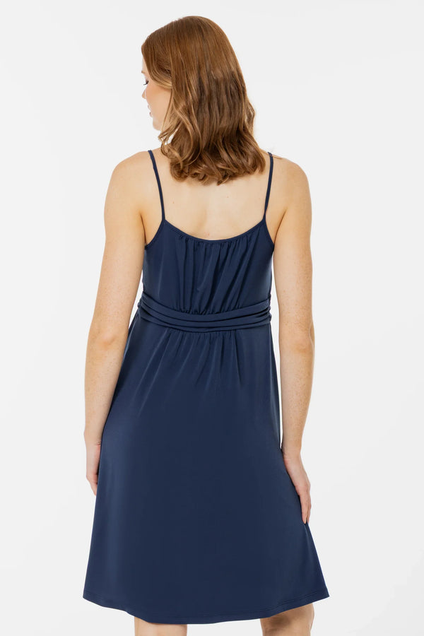 Elegantní těhotenské šaty s ramínky – modré
