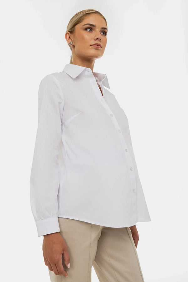 Bavlněná košile 2 v 1 těhotenská a kojicí – bílá