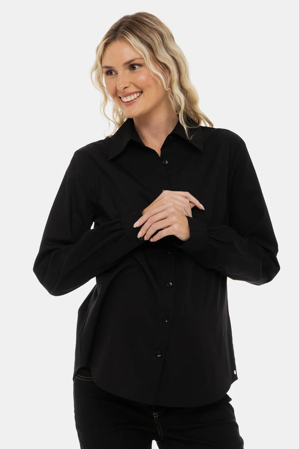 Bavlněná košile 2 v 1 těhotenská a kojicí – černá