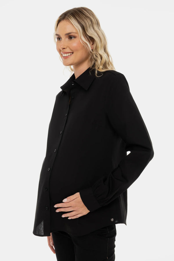 Bavlněná košile 2 v 1 těhotenská a kojicí – černá