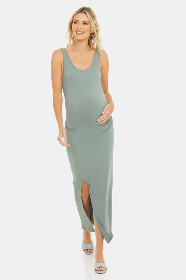 Dlouhé těhotenské šaty z bavlny s rozparkem – mátové