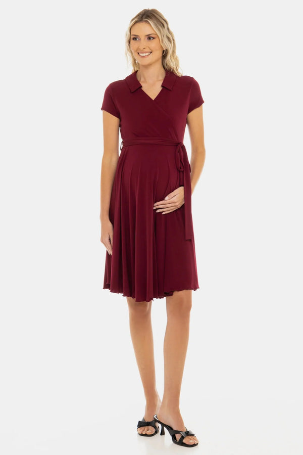 Vzdušné těhotenské a kojicí šaty s překříženým výstřihem – bordó