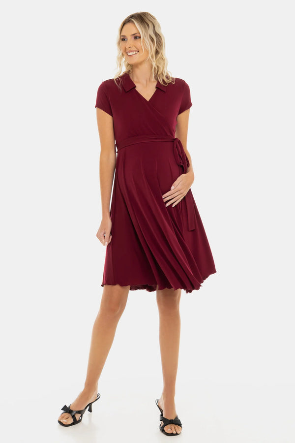 Vzdušné těhotenské a kojicí šaty s překříženým výstřihem – bordó