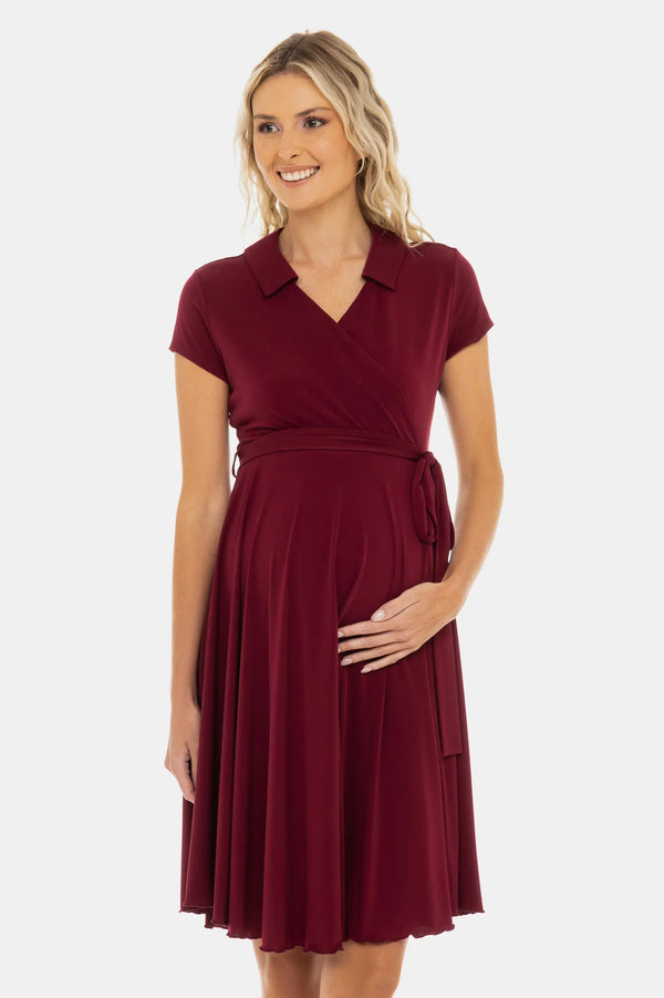 Vzdušné těhotenské a kojicí šaty s překříženým výstřihem – bordó