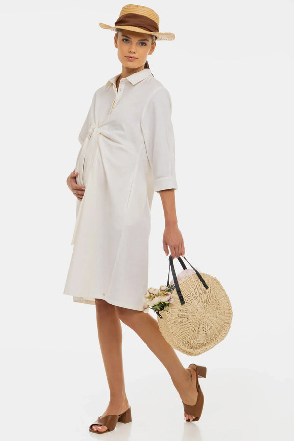 Košilové těhotenské a kojicí šaty ze směsi lnu a bavlny