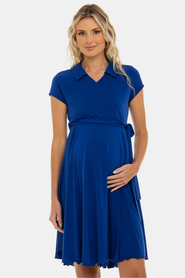 Vzdušné těhotenské a kojicí šaty s překříženým výstřihem – modré