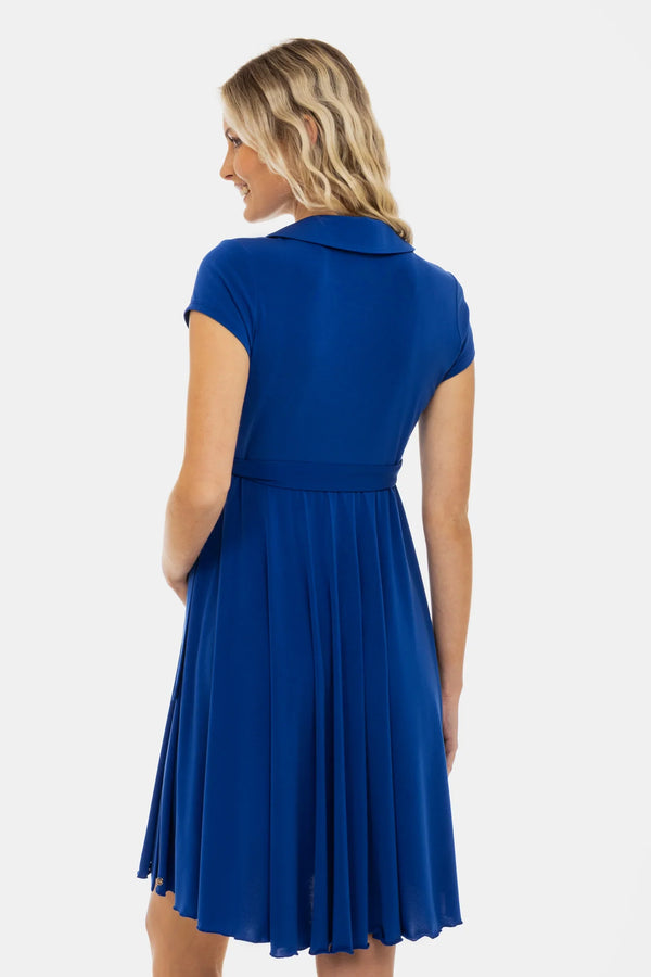 Vzdušné těhotenské a kojicí šaty s překříženým výstřihem – modré