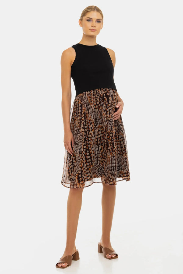 Elegantní šaty s bavlněným žebrovaným topem a vzdušnou sukní