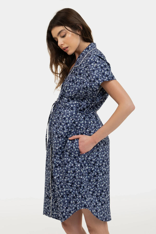 Bavlněná těhotenská a kojící noční košile s květinovým vzorem