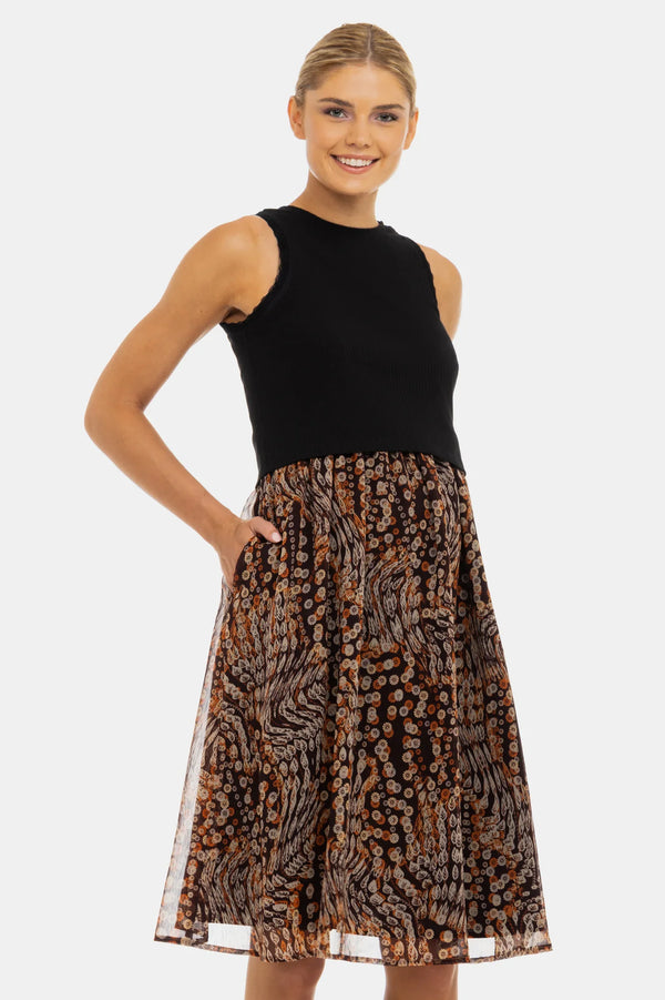 Elegantní šaty s bavlněným žebrovaným topem a vzdušnou sukní