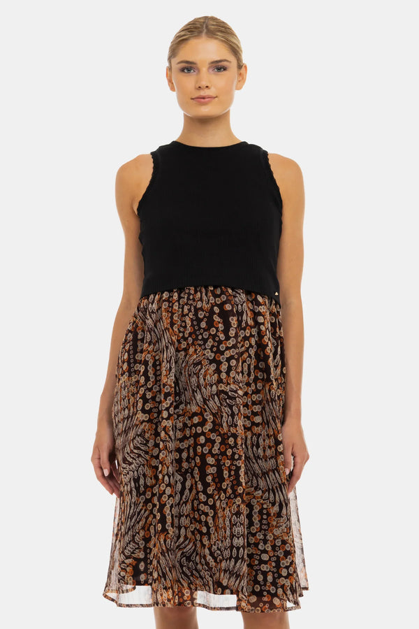 Elegantní šaty s bavlněným žebrovaným topem a vzdušnou sukní