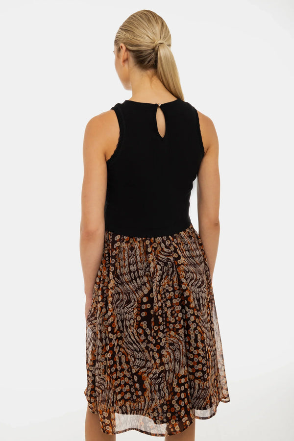 Elegantní šaty s bavlněným žebrovaným topem a vzdušnou sukní