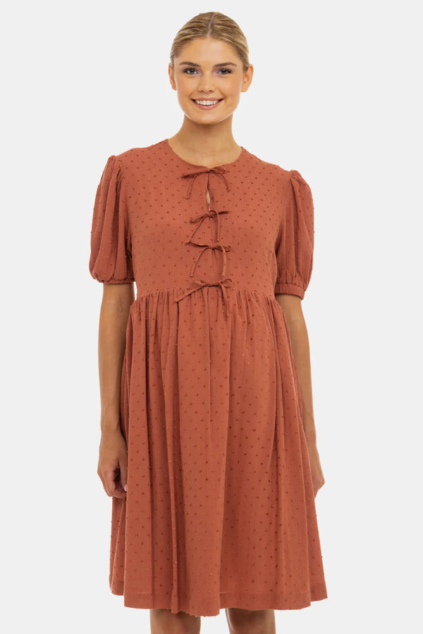 Těhotenské a kojicí šaty s mašlemi – terakota