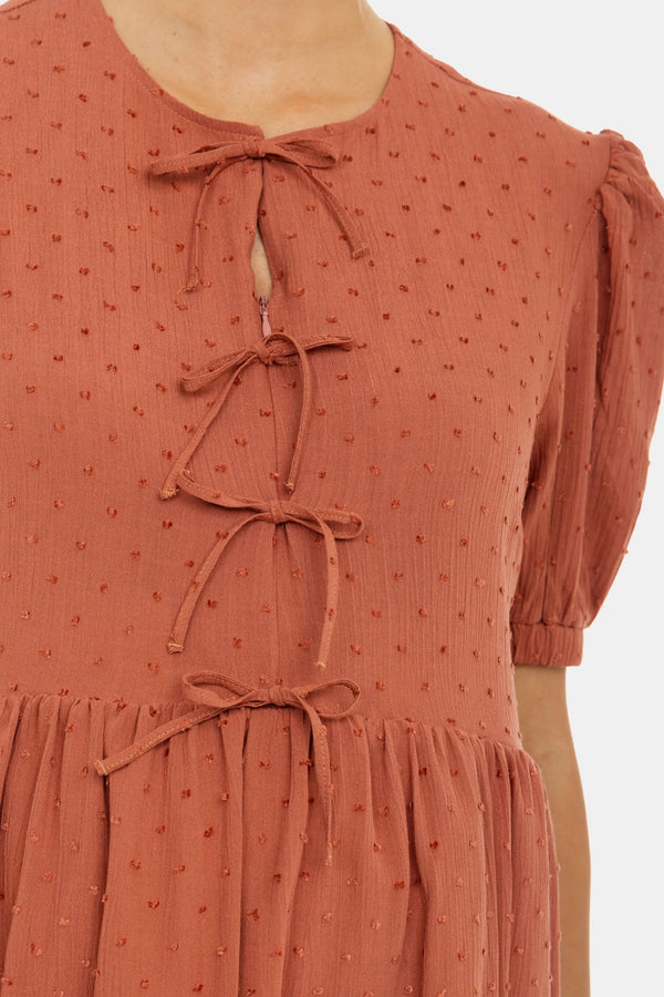 Těhotenské a kojicí šaty s mašlemi – terakota