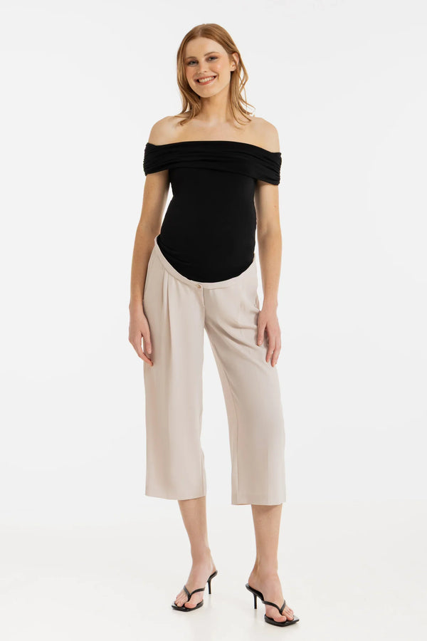 Elegantní těhotenské 7/8 kalhoty se sklady – béžové