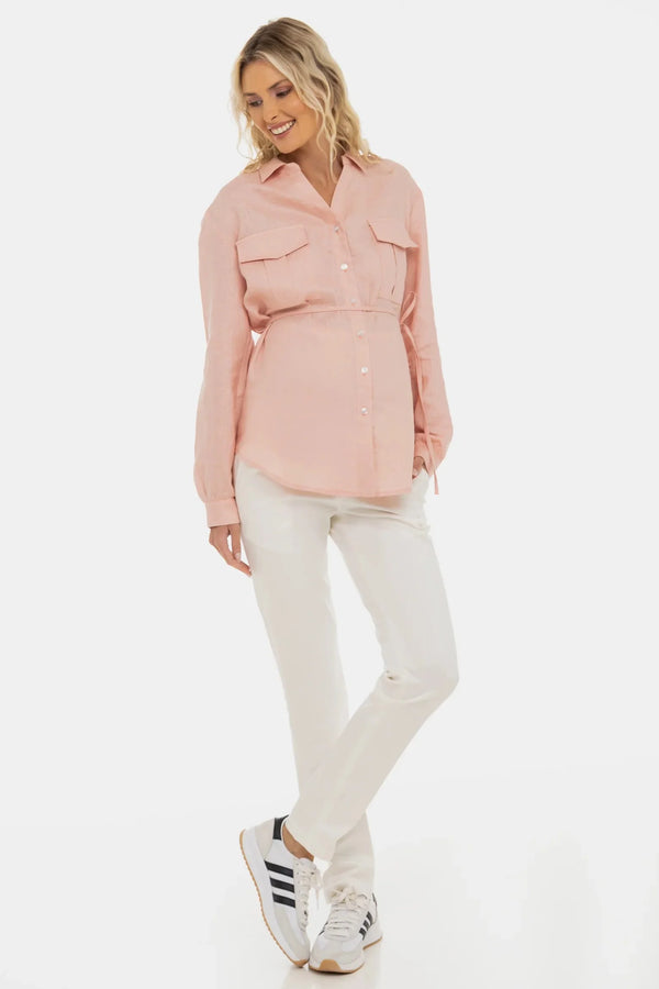 Lněná těhotenská a kojicí košile – růžová