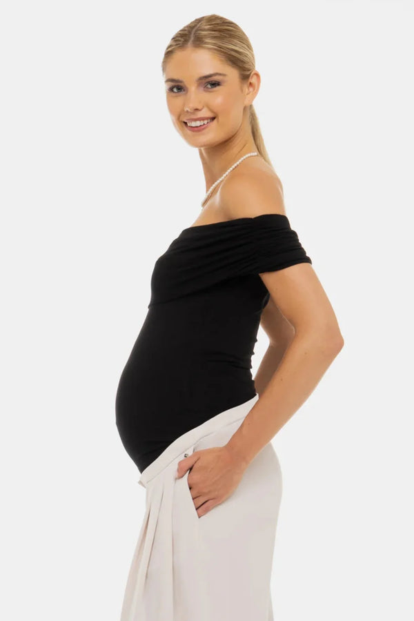 Elegantní těhotenský top s odhalenými rameny – černý