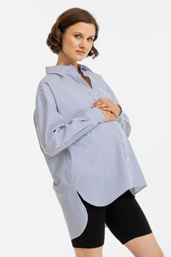 Oversize bavlněná pruhovaná těhotenská a kojicí košile
