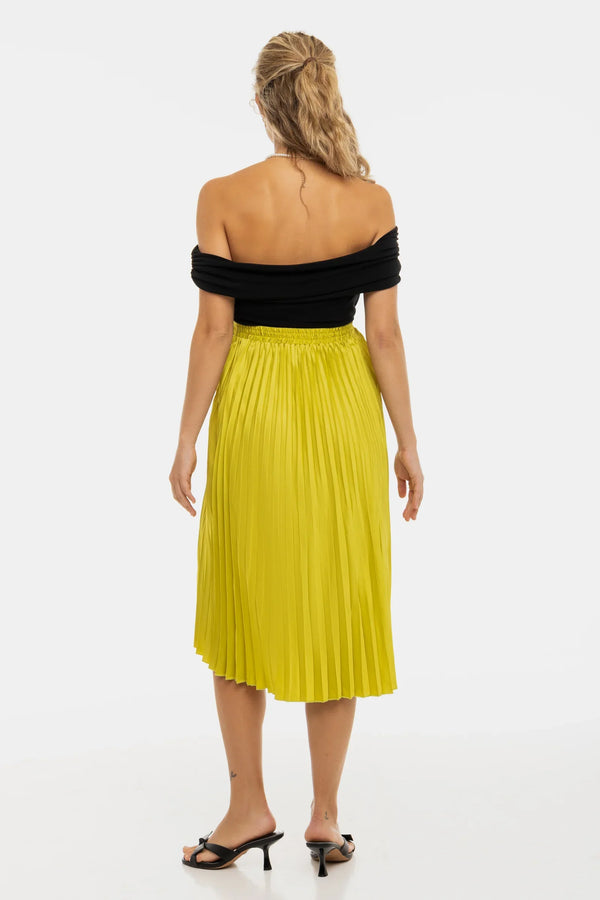 Plisovaná saténová sukně těhotenská - limetková