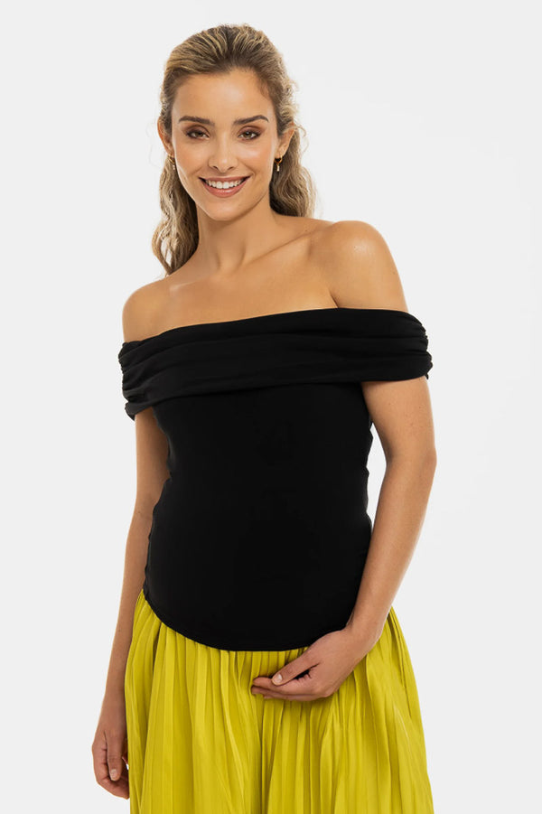 Elegantní těhotenský top s odhalenými rameny – černý