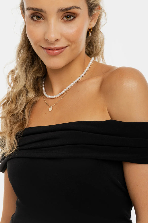 Elegantní těhotenský top s odhalenými rameny – černý