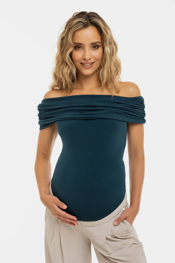 Elegantní těhotenský top s odhalenými rameny - tyrkysový
