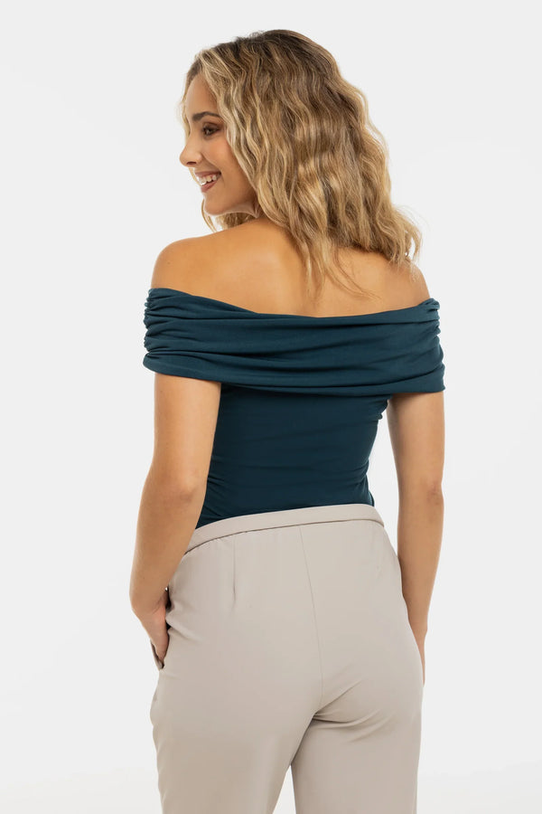 Elegantní těhotenský top s odhalenými rameny - tyrkysový