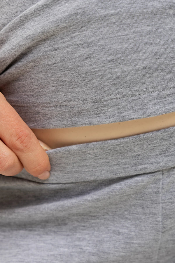 Šedé bavlněné těhotenské a kojící pyžamo s krajkou