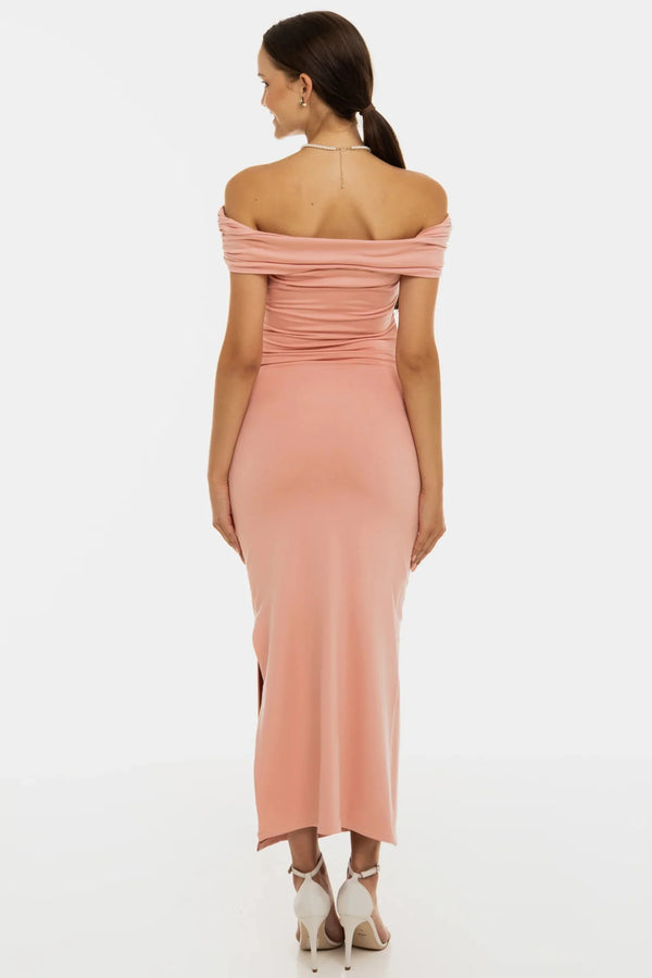 Společenské těhotenské šaty s řasením – starorůžová