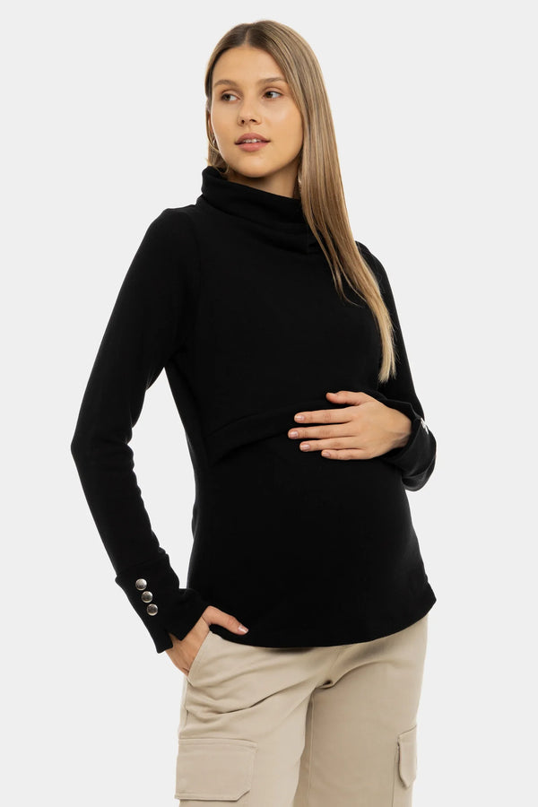 Bavlněný těhotenský a kojící rolákový černý svetr