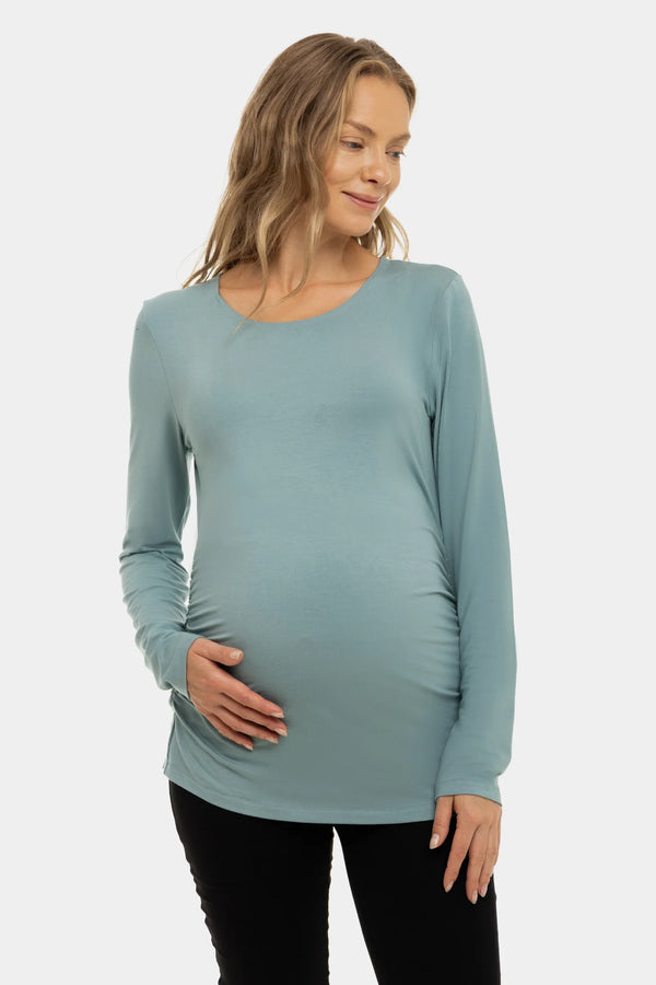 Měkký těhotenský top s řasením z modalu – zelený