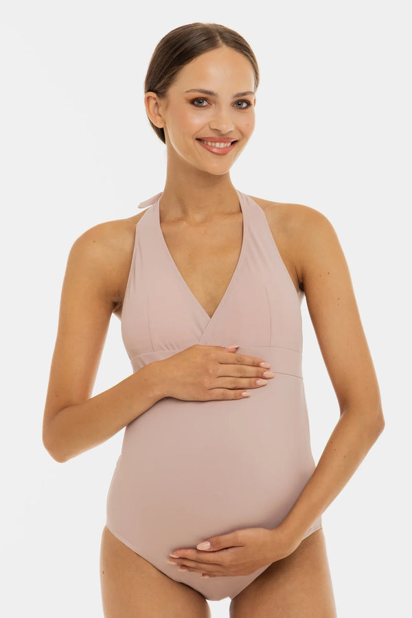 Těhotenské a kojicí jednodílné plavky – pudrové