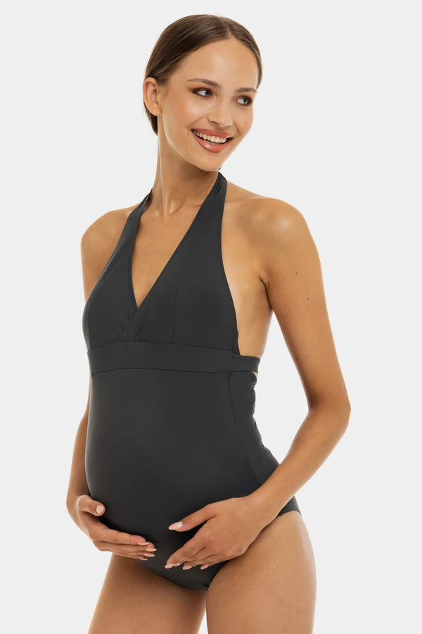 Těhotenské a kojicí jednodílné plavky – grafitové
