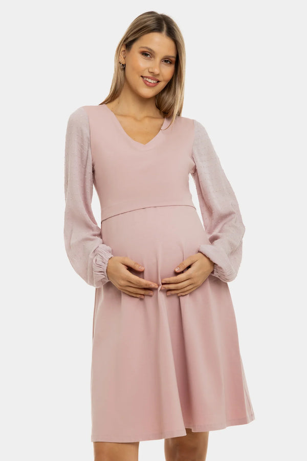 Těhotenské a kojící šaty s tečkami - popel z růží