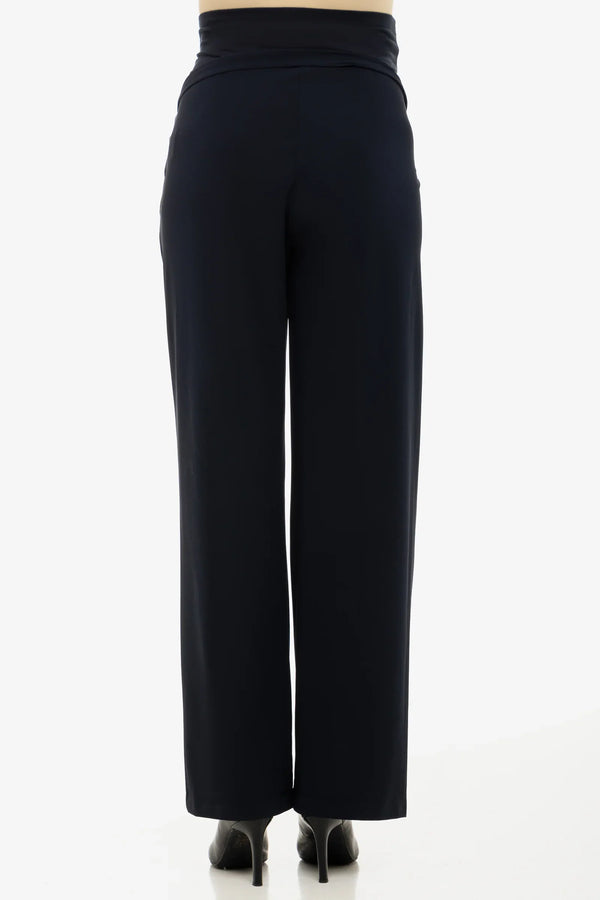 Elastické těhotenské rozevláté kalhoty s sklady – tmavě modré