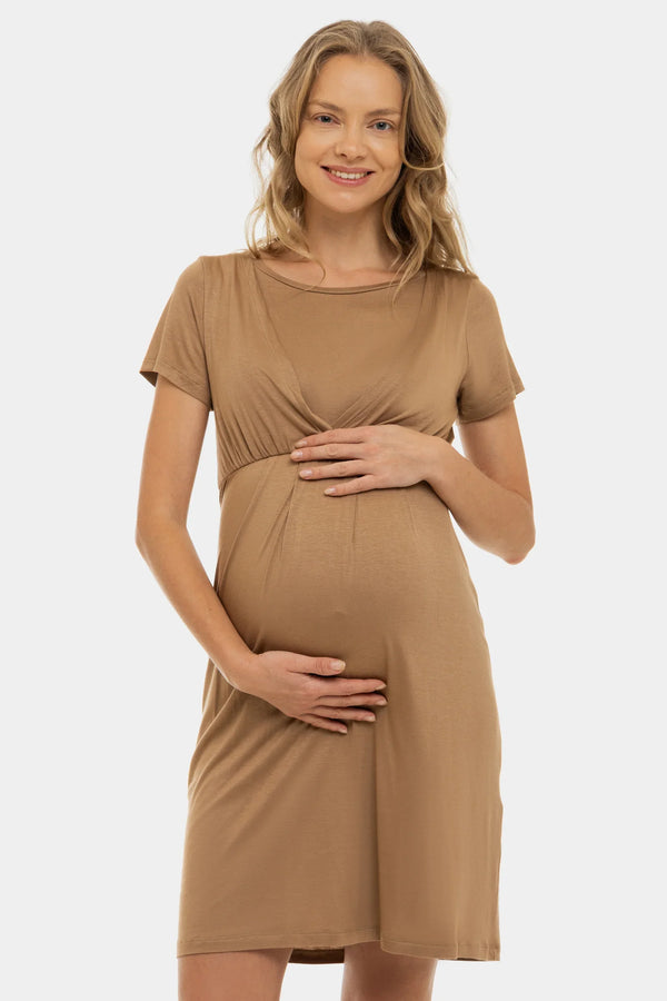 Těhotenská a kojící noční košile - béžový