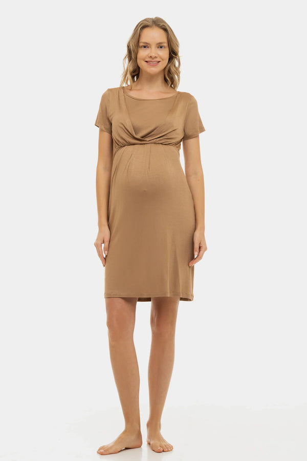 Těhotenská a kojící noční košile - béžový