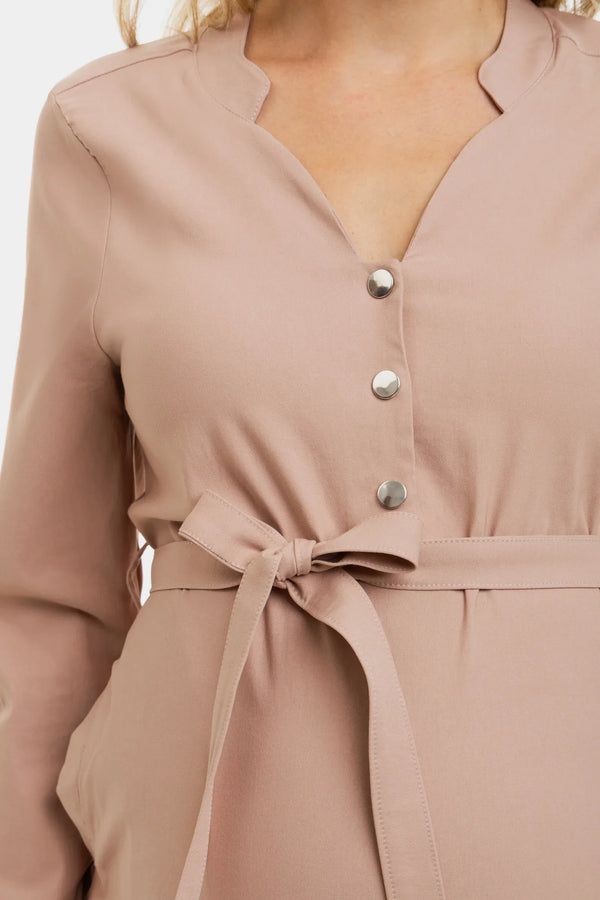 Elastické těhotenské a kojící šaty - pudrové barvě