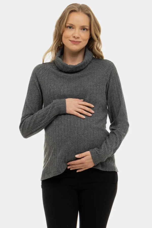 Tmavě šedý pletený těhotenský a kojící svetr