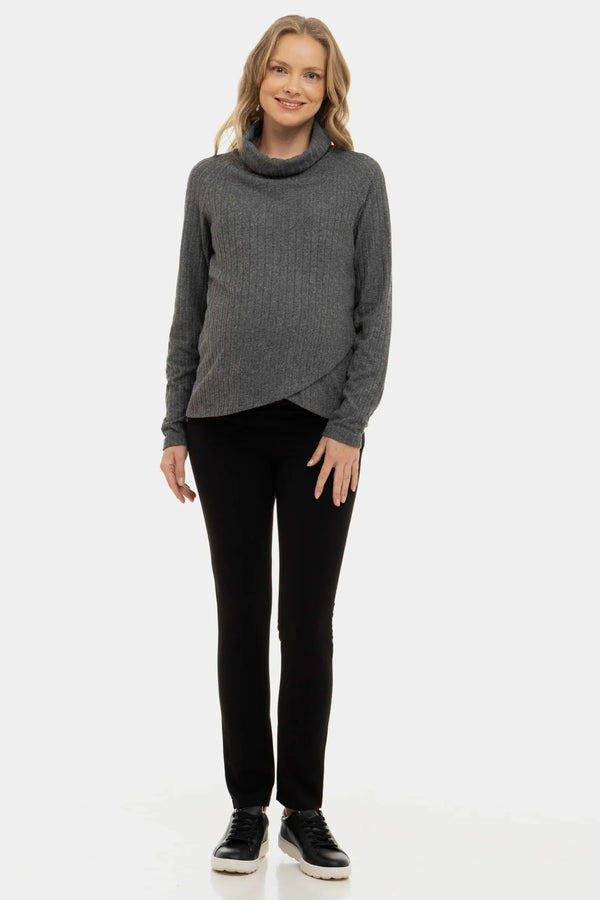 Tmavě šedý pletený těhotenský a kojící svetr