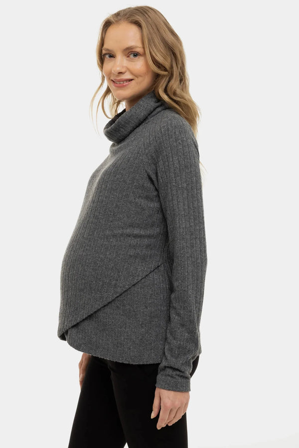 Tmavě šedý pletený těhotenský a kojící svetr