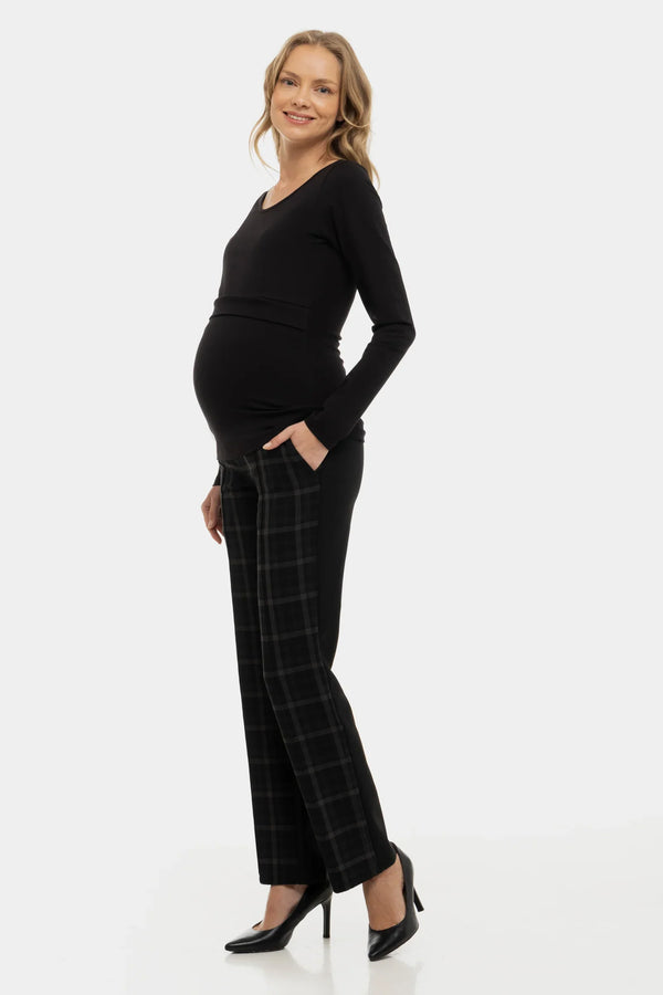 Kostkované těhotenské kalhoty