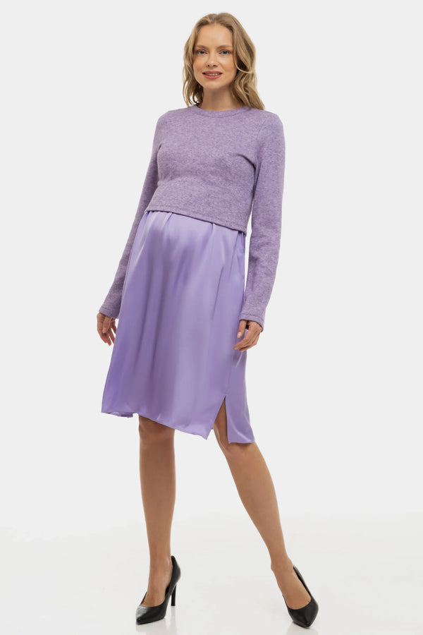 Saténové těhotenské a kojící šaty s pulovrem - lila