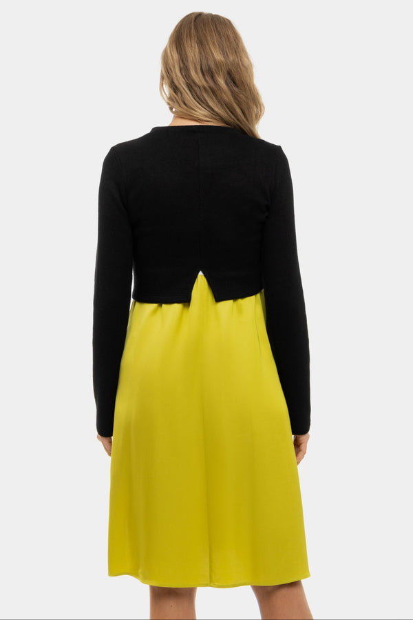 Saténové těhotenské a kojící šaty s pulovrem - citronové