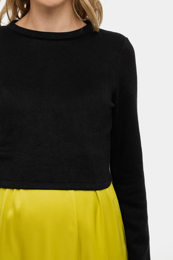 Saténové těhotenské a kojící šaty s pulovrem - citronové